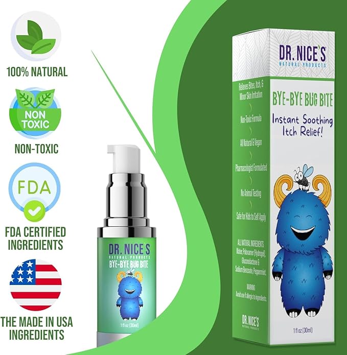 Dr. Nice’s Bye-Bye Bug Bite - Soothing Bug and Mosquito Bite Itch | All Natural | Kid Friendly Self Application | Hydrogel for Bites, Irritation, Skin Discomfort | Soothe Refresh Calm Cool (30 ML)-CubbioJoy