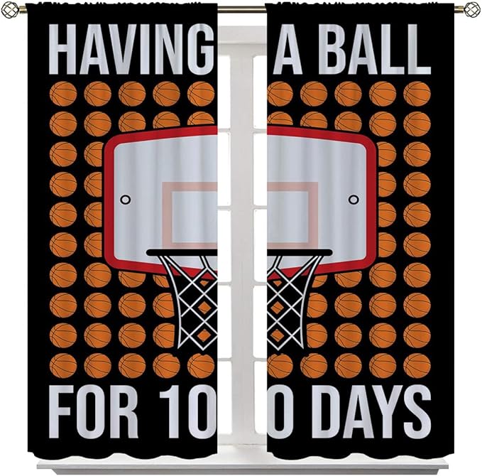 Basketball Blackout Curtains for Boy Girl Room Darkening Decor,Sports Themed Hoop and Many Basketballs Bedroom Living Room Home Rod Pocket Thermal Insulated Window Curtain/Drapes Panel,42x63 Inch…-CubbioJoy