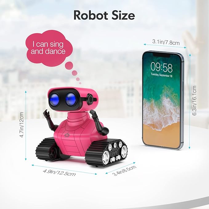 ALLCELE Robot Toys, Rechargeable RC Robots for Kids Boys, Remote Control Toy with Music and LED Eyes, Gift for Children Age 3 Years and Up - Rose Red-CubbioJoy