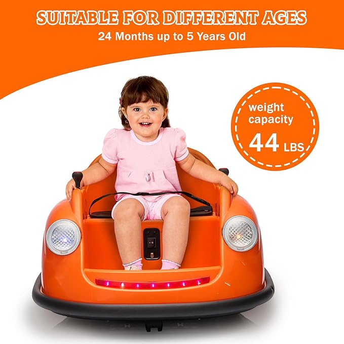 12V Bumper Car for Toddlers, Electric Toy Ride on Battery Car with Kids W/Parent Remote Control, 2-Speed, 360 Degree Spin, Music & LED Lights for Kids, Orange-CubbioJoy