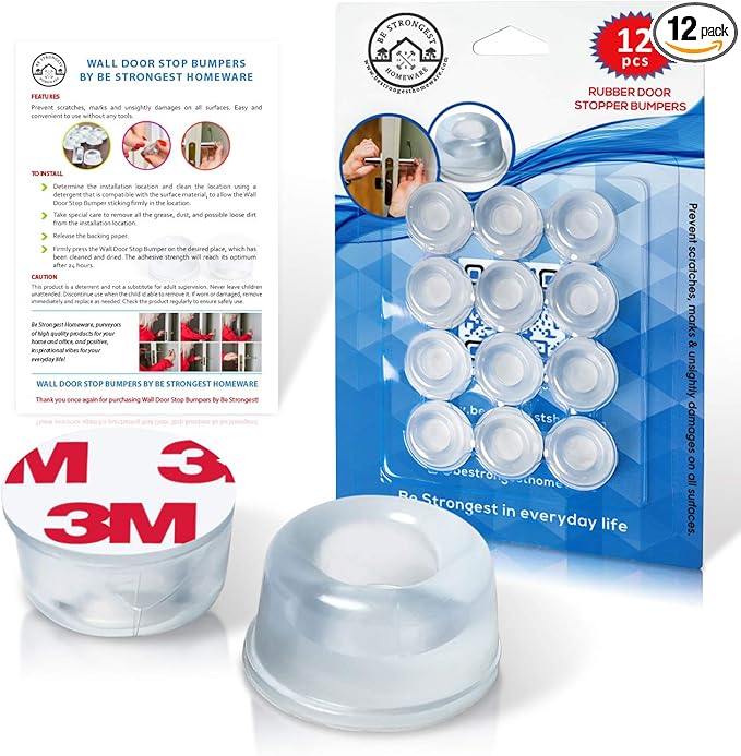 Door Bumper - Small Size Rubber Bumpers - Clear Door Stoppers for Wall - Wall Protector Clear Rubber Door Stop 12 in Pack - Shower Bumpers for Walls - Stick on Hard Bumpers for Walls Heavy Use (12)-CubbioJoy