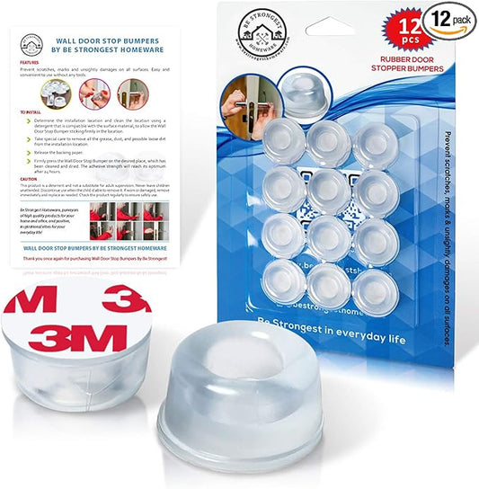 Door Bumper - Small Size Rubber Bumpers - Clear Door Stoppers for Wall - Wall Protector Clear Rubber Door Stop 12 in Pack - Shower Bumpers for Walls - Stick on Hard Bumpers for Walls Heavy Use (12)-CubbioJoy