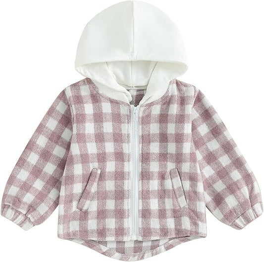 Douhoow Toddler Baby Plaid Jacket Baby Boy GIrl Flannel Hoodies Zip Up Hooded Fall Winter Outerwear Coat-CubbioJoy