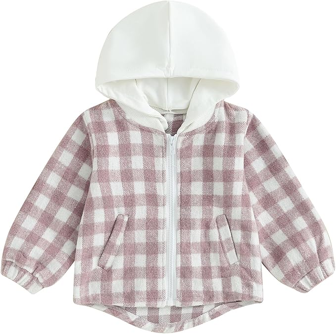 Douhoow Toddler Baby Plaid Jacket Baby Boy GIrl Flannel Hoodies Zip Up Hooded Fall Winter Outerwear Coat-CubbioJoy