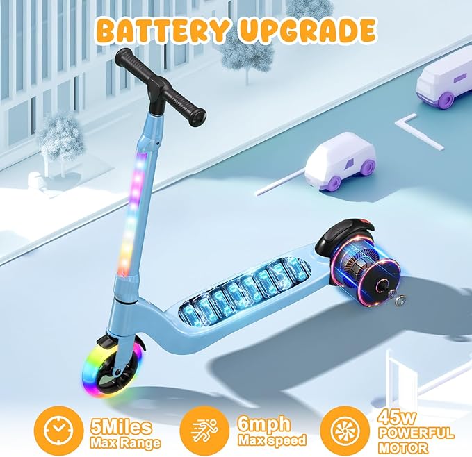 CBD Electric Scooter for Kids, 6 Mph Top Speed, Up to 5 Miles Range, 5.3" Solid Tires Wheel and Front Light, Kick Scooter Adjustable Height for Kids Age 6-12-CubbioJoy