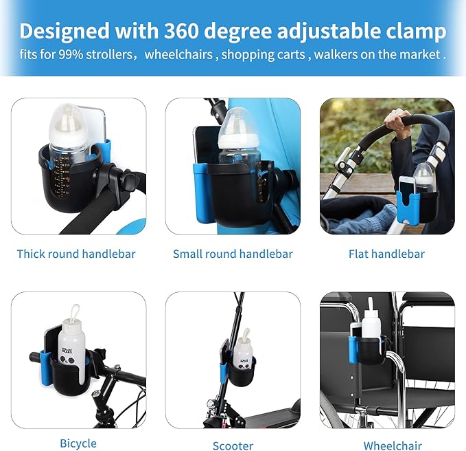 Accmor Stroller Cup Holder with Phone Holder, Bike Cup Holder, Universal Cup Holder for Uppababy Nuna Doona Strollers, 2-in-1 Cup Phone Holder for Stroller, Bike, Wheelchair, Walker, Scooter-CubbioJoy