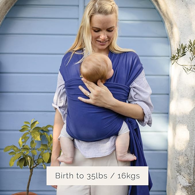 Boba Baby Wrap Carrier – Original Baby Sling Carrier for Newborns (7–35 lbs), Soft, Secure, Hands-Free & Ergonomic, Ideal for Comfortable Bonding, New Parents (Serenity Dark Blue)-CubbioJoy