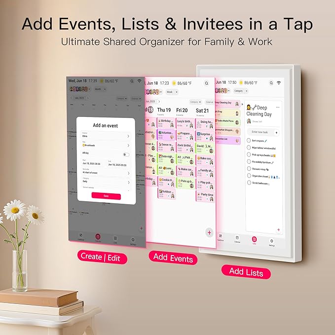 15.6 Inch Digital Calendar, Full HD Touchscreen Smart Planner for Family Schedules - Wall & Desk Mount, Great for Seamless Daily Planning & Household Organization, with LED Reminder Light-CubbioJoy