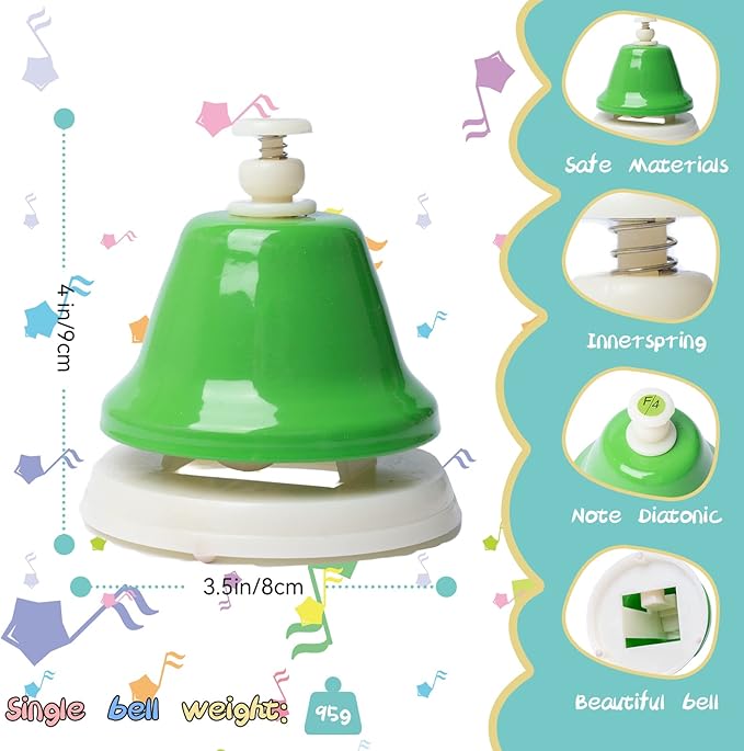 Desk Bells, Rainbow Diatonic Hand Bells for Kids with 17 Songbook & Musical Flash Cards, Toddler Preschool Musical Learning Toys, Boys & Girls Birthday Gift for 3-Year-Old and Over-CubbioJoy