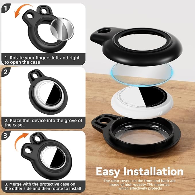 Compatiable with Apple AirTags Holder, Waterproof for AirTags Holder Keychain, Anti-Scratch & Shock Air TagHolder Case,Men's Women's Keyrings & Keychains, Cover for Dog,Car Key,Luggage -Black-CubbioJoy