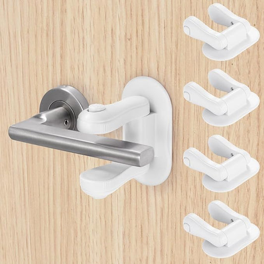 Inaya Door Lever Lock (4 Pack) – Child Proof Handle Locks, 3M Adhesive & Easy Installation for Home, Baby-Proof Locks for Kids Safety, Compatible with standard doors-CubbioJoy