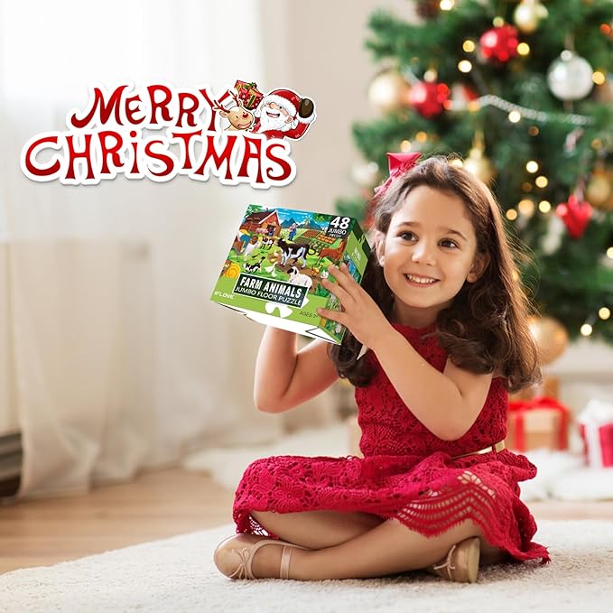 Jumbo Floor Puzzle for Kids,Farm Animals Jigsaw Large Puzzles,48 Piece Barn Puzzle for Toddler Ages 3-5,Children Learning Preschool Educational Toys,Birthday Gift for 4-8 Years Old Boy and Girl-CubbioJoy