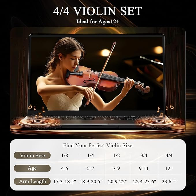 4/4 Beginner Violin Kit for Adults, Complete Full Size Violin Set with Portable Case, Bow, Rosin, Natural-CubbioJoy