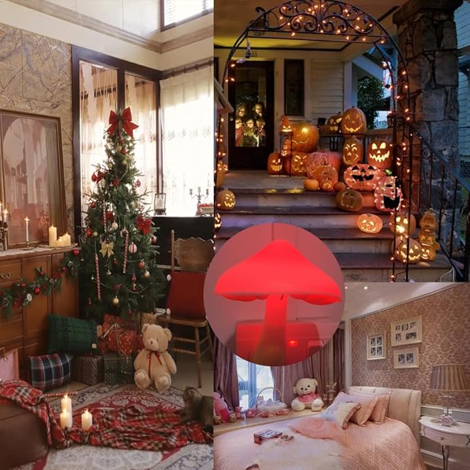 AUSAYE 5 Pack Sensor LED Night Lights Plug in Lamp Mushroom Light for Adults Kids NightLight Bedroom,Bathroom,Toilet,Hallway,Stairs,Kitchen,Basement Red-CubbioJoy