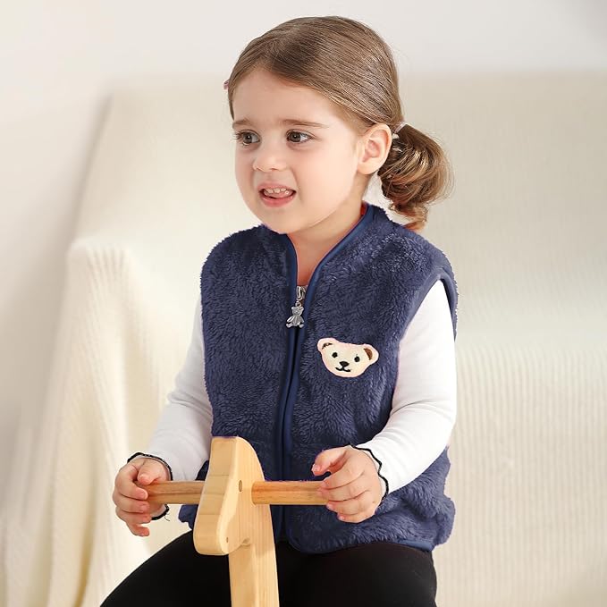 Baby Boys Girls Fleece Vest Zip Up Cute Bear Jackets Fuzzy Fall Winter Warm Clothes Newborn Outwear for Toddler Infant-CubbioJoy