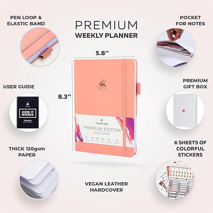 Clever Fox Planner Premium Edition – Undated Luxurious Weekly & Monthly Planner to Increase Productivity and Hit Your Goals – Organizer – Start Anytime, A5, Lasts 1 Year, Light Pink (Weekly)-CubbioJoy
