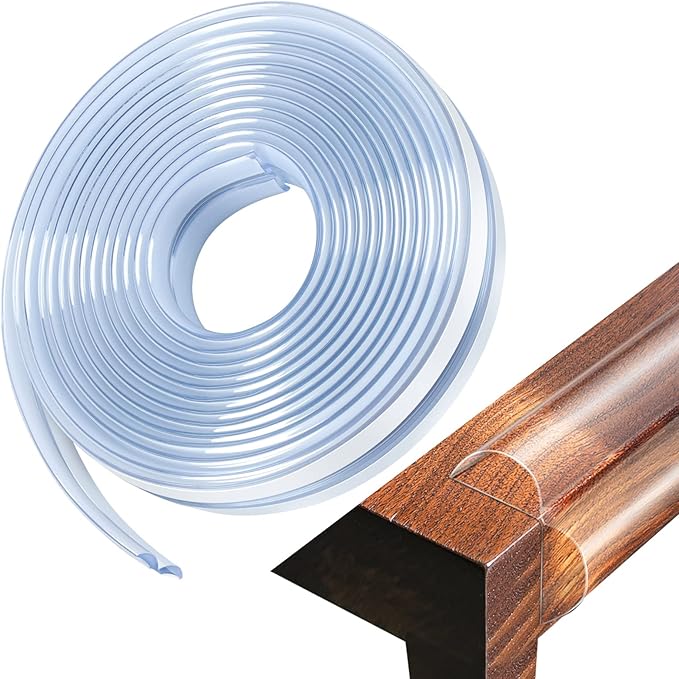 Baby Proofing, 0.4in Edge Protector Strip Clear, Thickened Silicone Soft Corner Protectors with Upgraded Pre-Taped Strong Adhesive, 9.8ft Edge Protectors for Cabinets, Tables, Drawers (White)-CubbioJoy