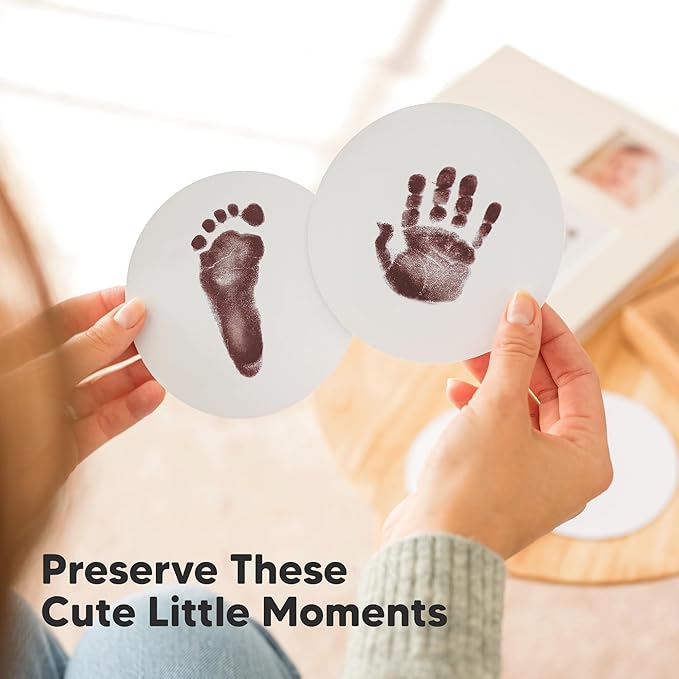 2-Pack Round Inkless Baby Hand and Footprint Kit - Mess Free Ink Pad for Newborn Keepsake, Dog Nose & Paw Print Kit, Clean Touch Ink Pad for Baby Hand & Footprints, Ideal New Mom Gifts (Auburn)-CubbioJoy