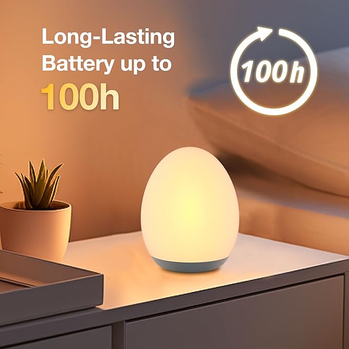 JolyWell Night Light for Kids, Baby Egg Light with 7 Colors Changing Mode & Stepless Dimming, Nursery Night Lamp BPA Free,Rechargeable Egg Night Light for Breastfeeding 1h Timer & Touch Control, Wood-CubbioJoy