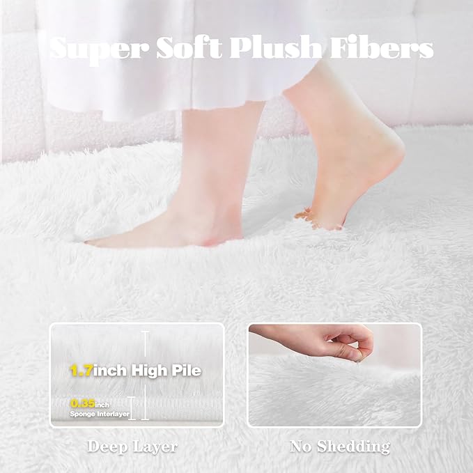 6x9 Area Rug for Living Room: Fluffy Shag Soft Washable Rugs Large Fuzzy Plush Indoor Carpet for Bedroom Nursery Playroom Kids Girls Boys Room (White, 6'x9')-CubbioJoy