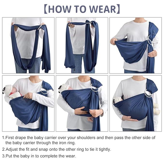 CUBY Water Baby Sling Carrier Lightweight Breathable Mesh Baby Wraps Carrier Adjustable Ring Sling Quick-Drying Baby Carriers Sling for Newborn Toddler Summer Swimming Pool Beach(Dark Blue)-CubbioJoy