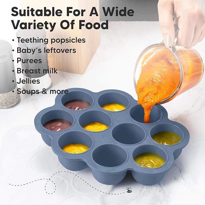 KeaBabies Silicone Food Freezer Trays with Lid, 2oz x 10 Pods Baby Food Storage Containers, Easy Puree Meal Prep, Breast Milk Silicone Freezer Molds, Dishwasher, Microwave Safe, BPA-Free (Slate)-CubbioJoy