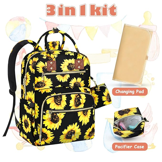 Baby Diaper Bag Backpack, Travel Diaper Bags for Baby Girl Boy Large Capacity Baby Bag Backpack for Women Sunflower-CubbioJoy