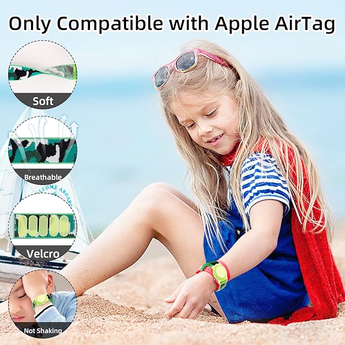 Compatible with Apple AirTag Bracelet for Kids, Camo Nylon Air Tag Wristband, Protective Case for Airtag GPS Tracker Holder, Adjustable Anti Lost Watch Band for Toddler Child Elder (Dark Green)-CubbioJoy