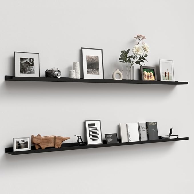 70.9 Inches Long Floating Shelves, 2 Set Modern Wall Shelf for Bedroom, Nursery Book Shelf with Lip, Picture Ledge Shelf for Wall Decor Living Room Bathroom Kitchen - Black-CubbioJoy