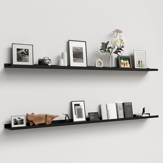 70.9 Inches Long Floating Shelves, 2 Set Modern Wall Shelf for Bedroom, Nursery Book Shelf with Lip, Picture Ledge Shelf for Wall Decor Living Room Bathroom Kitchen - Black-CubbioJoy