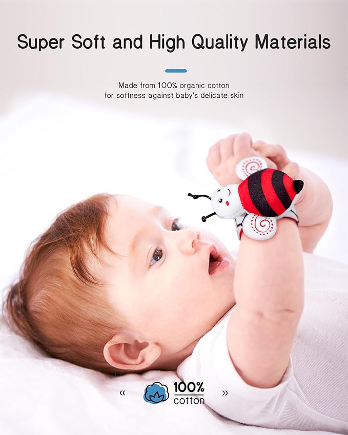 Infinno High Contrast Baby Toys Infant Rattle Socks and Wristband Set, Ideal Baby Sensery Toy Gifts for Newborn 0-12 Months, Perpect Black and White Toys for Boys and Girls As Baby Shower Gifts-CubbioJoy