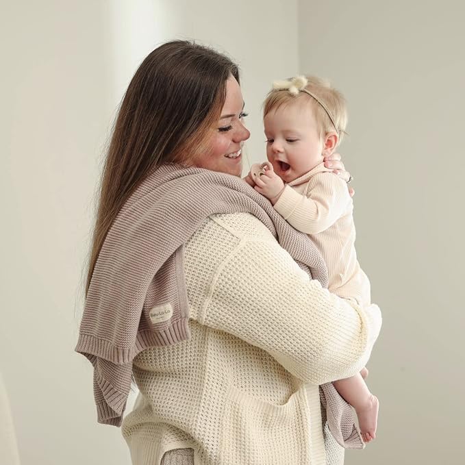 Heritage Knit Organic Swaddle Blanket for Girls - 100% Soft Luxury Cotton Knit Receving Swaddler - Warm Cozy Crib Swaddling Blanket for Newborns Infants & Toddler (0-2Yrs - Dreamy Lilac)-CubbioJoy