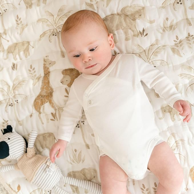 Crane Baby Safari Baby Tummy Time Activity Mat 40"X40", Reversible Floor Play Mat for Boys and Girls, Jungle Nursery Decor-CubbioJoy