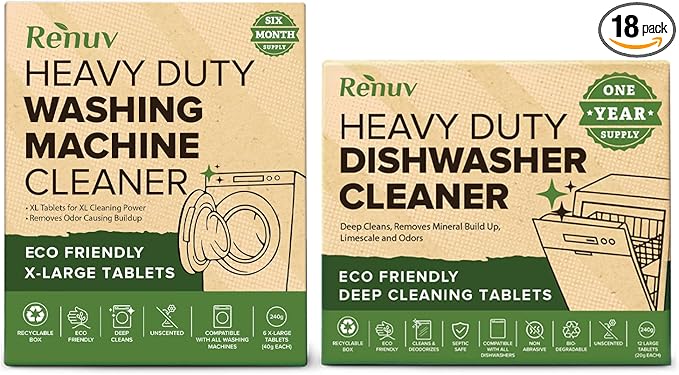 Dishwasher Cleaner + Washing Machine Cleaner Bundle - Heavy Duty Appliance Deep Cleaning, Descaling and Deodorizing.-CubbioJoy