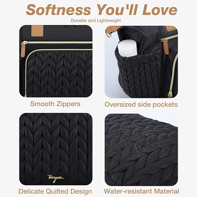 Diaper Bag Tote, Large Diaper Bags Waterproof, Hospital Bag for Labor Delivery, Baby Bag with Pacifier Case, Travel Diaper Tote with Changing Pad, Black-CubbioJoy