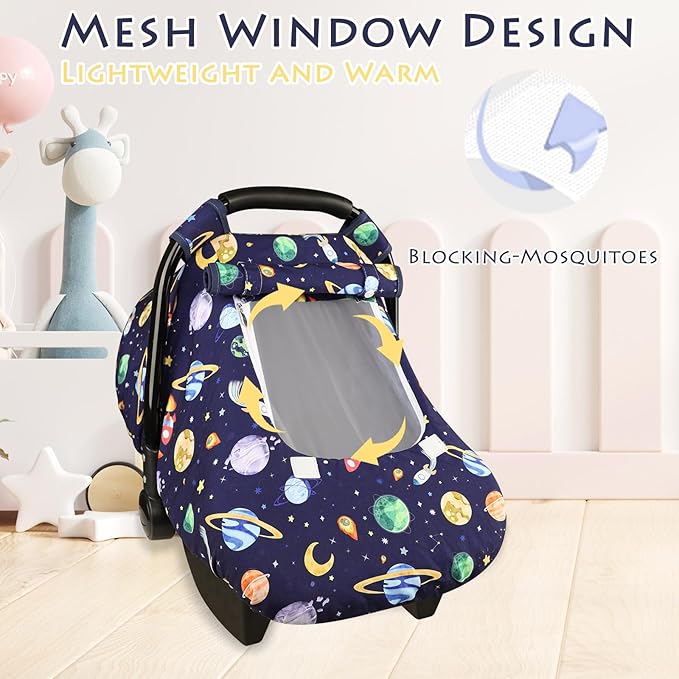 Baby Carseat Cover Winter, Pea Pod Infant Car Seat Covers Canopy for Newborn with 2 Layers Windows of Breathable Mesh/Fabric, Lightweight Polyester/Minky Dot Backing, Snug Fit Most Baby Car Seat-CubbioJoy