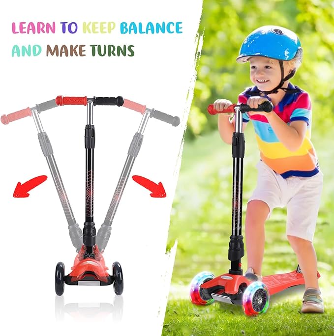 3 Wheel Scooter for Kids Ages 6-12,Kids Scooter with Light Up Wheels, Sturdy Deck Design, and 4 Height Adjustable Suitable for Kid Ages 3-12-CubbioJoy