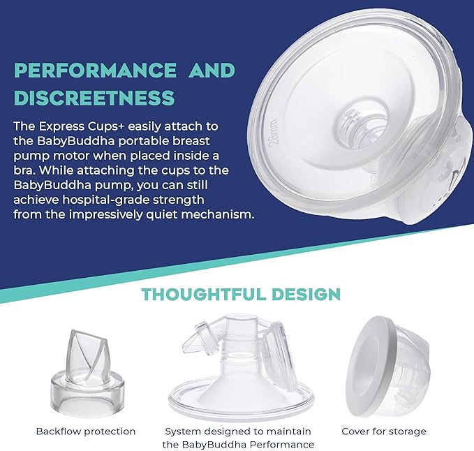 BabyBuddha Hands Free Milk Collection Cups for Breast Pump, 8 Fl Oz Each, Wearable Breastmilk Containers, Compatible with BabyBuddha Pump, Spill Resistant Design, Small Flange 22 to 24mm, 2 Pack-CubbioJoy