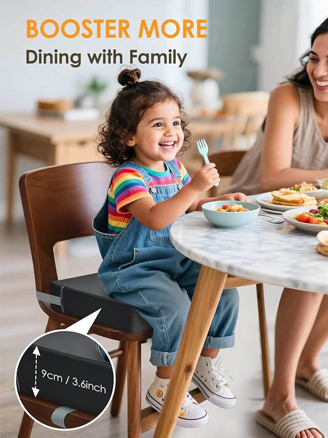 Booster Seat for Kitchen Chair, Adjustable Washable Safety Belts Toddler Booster Seats, PU Non-Slip Kids Dining Table Booster Seat, Portable Travel Increasing Cushion for Baby Child Kid Boy Girl-CubbioJoy