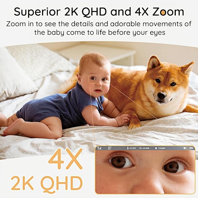 BOIFUN 2K Split-Screen 5 Inch Wi-Fi Baby Monitor with 2 360° Cameras, AI Motion & Sound & Humidity & Temp Detection, Auto Tracking Via Smartphone App and Monitor Control, Infrared Night Vision-CubbioJoy