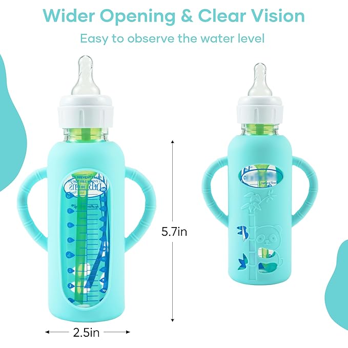 2 Pack Silicone Sleeves for Dr. Brown's Glass Baby Bottles, Anti Breakage Durable Baby Bottle Holder with Easy Grip Handles, Narrow Sleeve with a Cutout, Dishwasher/Freezer/Microwave Safe, 8 oz-CubbioJoy