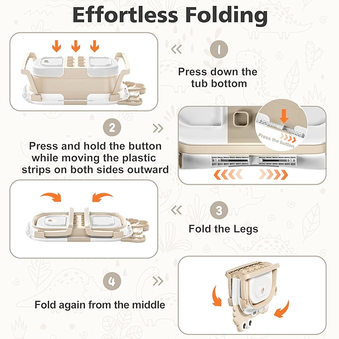 Collapsible Baby Bathtub for Newborn, Foldable Baby Bath Tub with Thermometer & Soft Floating Cushion & Drain Hole, Portable Travel Infant Bath Tubs for Newborns to Toddlers 0-36 Months Boys, Beige-CubbioJoy