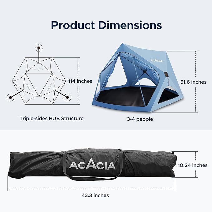 ACACIA Beach Tent Sun Shelter | 4-Person Portable Camping Tent with UPF 50+ Protection | Easy Setup Pop up Sun Shade | 10×10ft Privacy Sunshade for Camping & Backyard-CubbioJoy