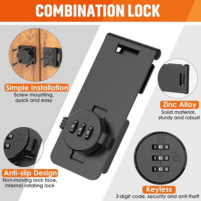 Keyless Cabinet Lock with Combination, Locker Code Lock with 3-Digit Combination, Security Door Lock for Drawers, Lockers, Bifold Doors, Small Doors, Closets, Refrigerators (Black-1pc)-CubbioJoy