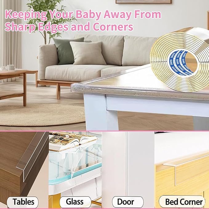 Clear Soft Corner Protectors for Furniture Strip, 0.8in x3.28FT,3 Roll Sharp Edge & Table Bumper,Window Edge,Wall Protector,Soft Corner Guards Safe for Proof,Table Corner Protectors in Family-CubbioJoy