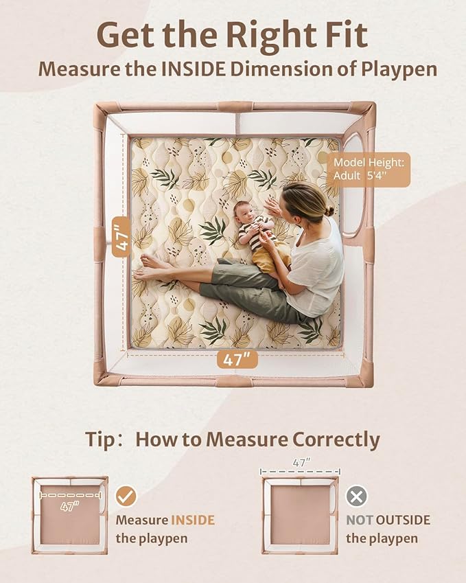 Blissful Diary Baby Play Mat, 47x47 Infant Play Mat for Playpen, Thicken Foam Cushioned Baby Mat for Floor, Non-Slip Kids Play Mat, Washable Baby Playmat for Babies,Toddlers, Earth Tones Design-CubbioJoy