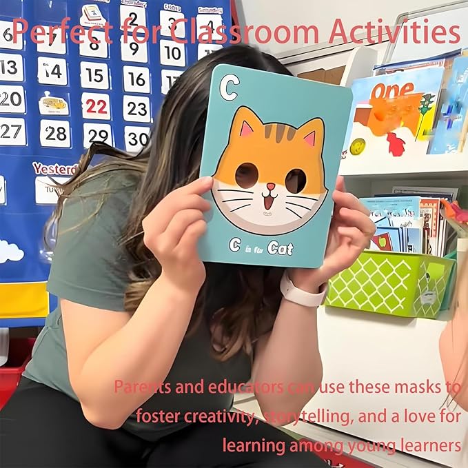 Alphabet Flash Cards,Giant ABC Animal Mask Flash Cards,with Animal Masks, Colorful Alphabet Mask Cards, Interactive Education Games (26pcs)-CubbioJoy