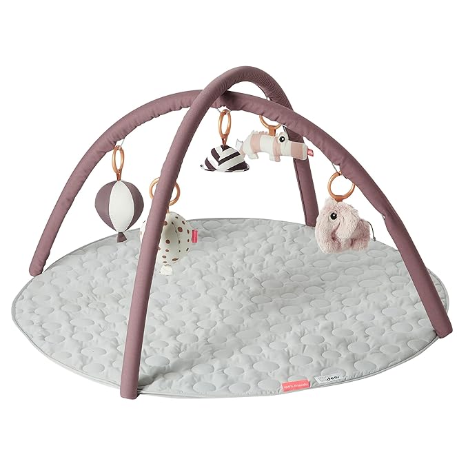 Done by Deer Deer Friends Powder Activity Play Mat with Five Hanging Toys - Soft and Interactive Floor Mat for Kids with Croco, Elphee, Mirror, and Chime Balloons - Perfect for Newborns and Toddlers-CubbioJoy