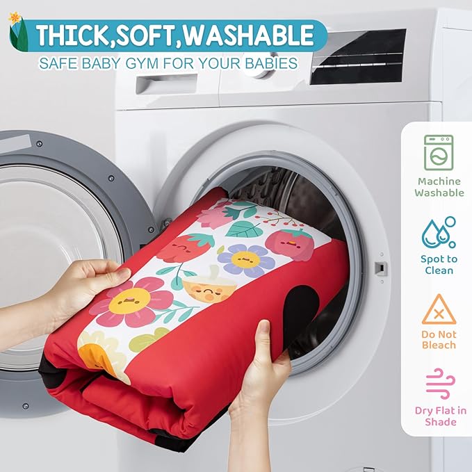 Jyusmile Baby Play Gym Mat, 8-in-1 Tummy Time Mat with 6 Toys, Washable Baby Activity Mat for Visual, Hearing, Sensory, Motor Development, Baby Essentials Gift for Newborn Infant 0-3-6-9-12 Months-CubbioJoy