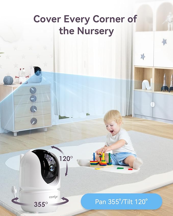 Baby Monitor with Camera and Audio, 7" 720P HD Video Baby Monitor No WiFi, 4000mAh Battery, VOX Mode, Auto Night Vision, Hack Proof, Remote PTZ-CubbioJoy
